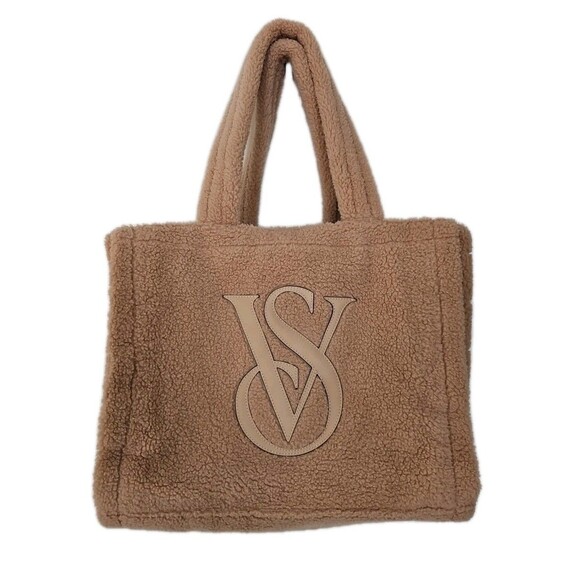 Victoria's Secret Handbags - Victoria's Secret Plush Fleece Beige Tote Bag Sherpa Fluffy